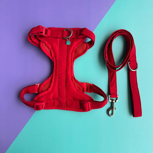 Pechera para perros antitirones roja con correa