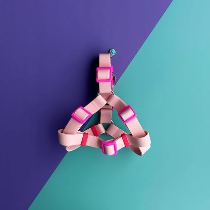 Arnés para perros en goma impermeable rosado con correa