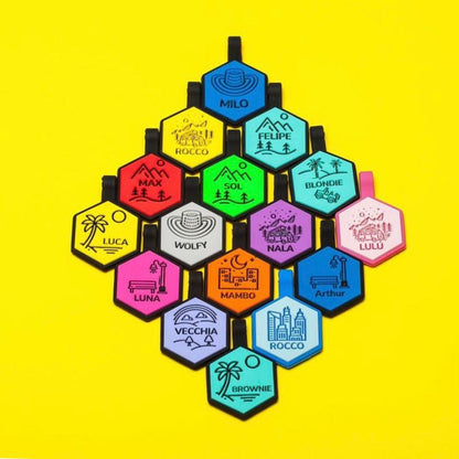 Placa para perros en goma hexágono 4.5 cm x 3 cm